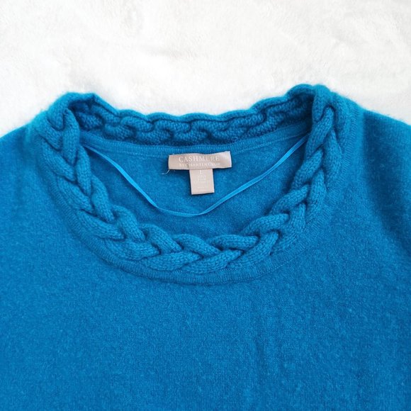 Charter Club Cashmere Sweater Turquoise Cable Knit Braid Detail Blue Large - Picture 3 of 9